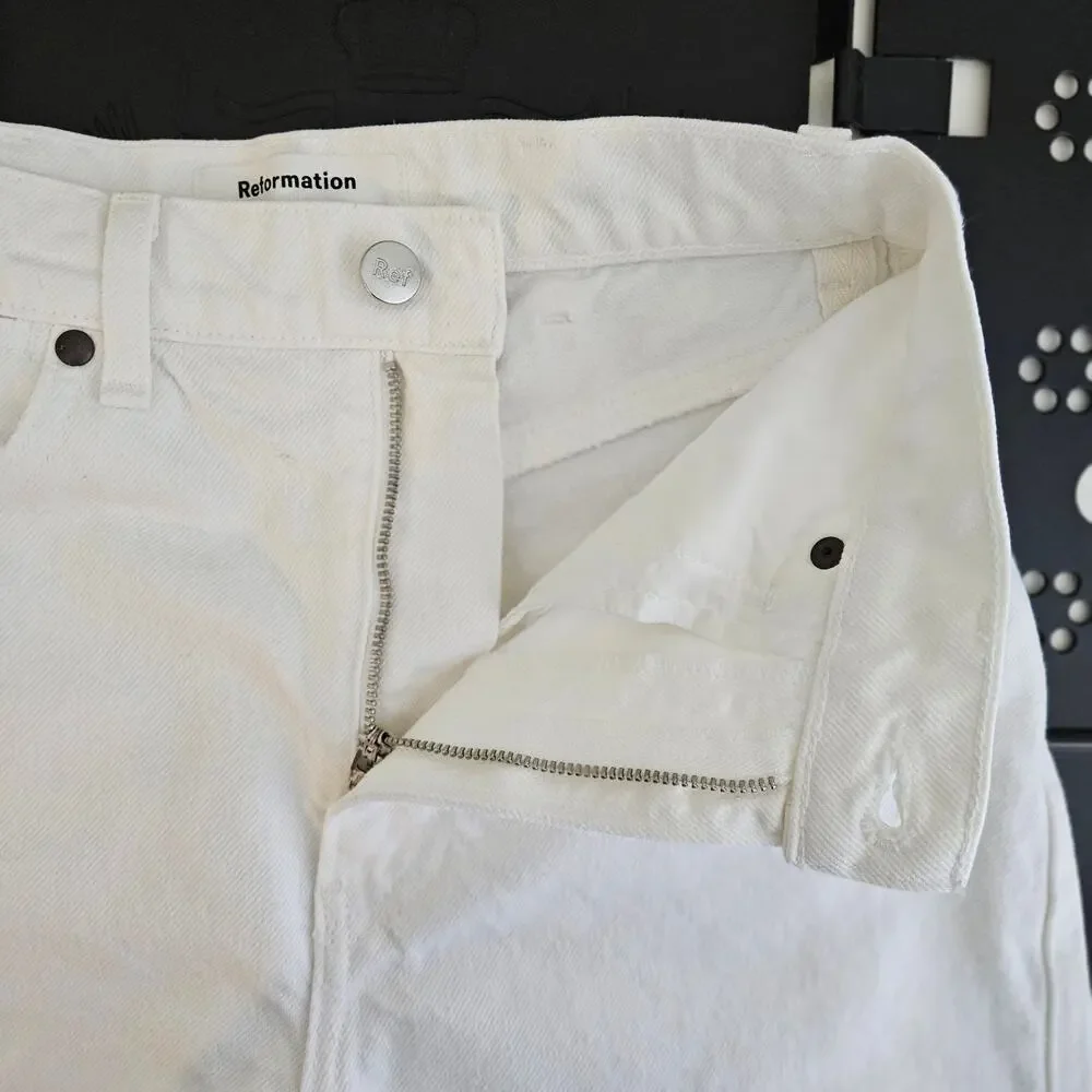 Reformation Jeans Women's White Cut-off High Rise‎ Denim Jeans Shorts | 25